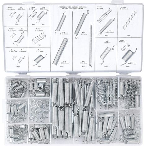 200-teiliger Kombinationsfedersatz, Zugfedern, Schwingfedern, Edelstahl-Druckfedern, Stahlfedern (mit Box) (1/5)