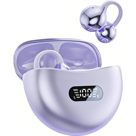 Applicable Casque Open Ear Bluetooth 5.4 à Clip - sans Fil - avec Conduction d'air - avec Clip d'oreille - Affichage numérique LED - pour Le Jogging et la Course - Violet (1/5)