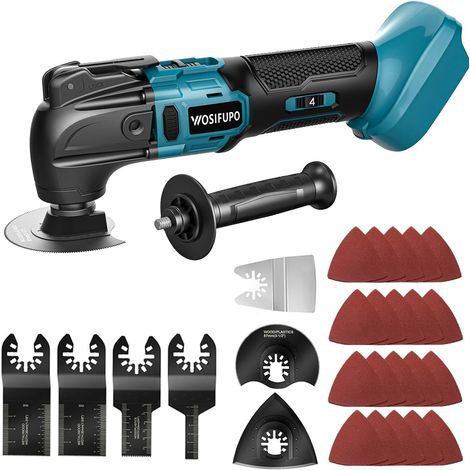 Outil Multifonction Oscillant Sans Fil pour 18V Batterie, Multitool à 6 Vitesses Réglables, Scie Multifonction pour enlever, gratter, couper avec 30 accessoires (piles non incluses) (1/5)