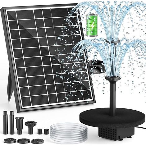 Pompe à Fontaine Solaire Batterie 7.5W Pompe Solaire 3000mAh Intégrée Buses Double Couche Modes Tuyau PVC 1.5m Fontaine Bassin pour Bac à Oiseaux Jardin (1/5)