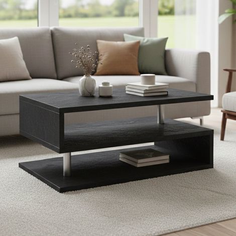 Dmora - Couchtisch Goffredo, Wohnzimmer-Couchtisch, niedriges Aufbewahrungselement, Couchtisch, 90x55x41 cm, Schiefer (1/4)