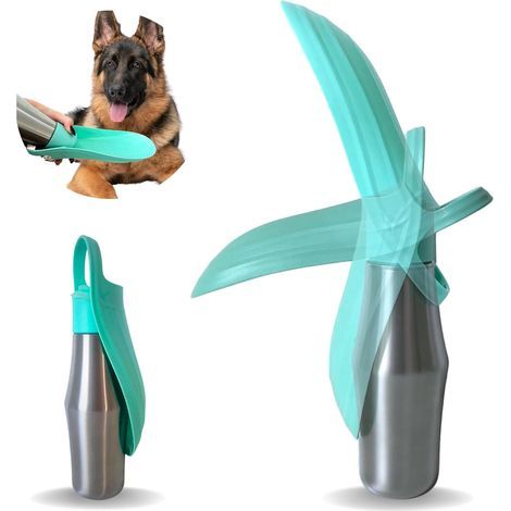 Gourde de Promenade pour Chiens 750 ML en Acier Inoxydable Non Toxique Garde l'eau fraiche Pendant 24h - Accessoire de Voyage pour Chien compacte avec gamelle Pliable Facile à Transporter (1/5)