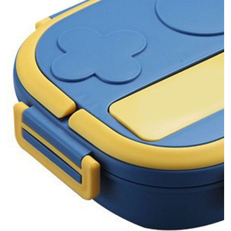 Boîte à lunch et assiette portables en acier inoxydable 304 pour enfants et bébés, boîte à lunch en forme de robot avec poignée, deux compartiments, bleue. (1/5)