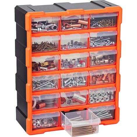 Mophorn Organizer per minuteria a 18 cassetti, cassettiera impilabile per piccoli componenti, contenitore da parete per viti, bulloni,ferramenta e accessori,perfetto per garage,officina e laboratorio (1/5)