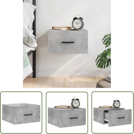 The Living Store Table de chevet murale gris béton 35x35x20 cm - Meuble Mural - Table De Chevet Murale - Meuble Rangement - Commode Murale - Étagère Murale (1/5)