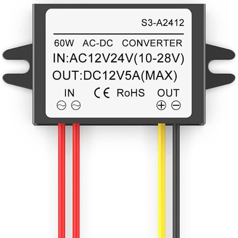 1 Pièce Convertisseur abaisseur AC 12V 24V vers DC 12V 5A 60W, module d'alimentation abaisseur AC-DC d'entrée 10-28V, réducteur de régulateur de tension étanche (1/5)
