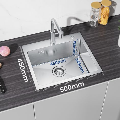 CECIPA  2 en 1 Évier 1 Bac Inox 50 x 45 x 18,5 cm + Robinet de Cuisine Inox Extractible (Sans distributeur de savon)
