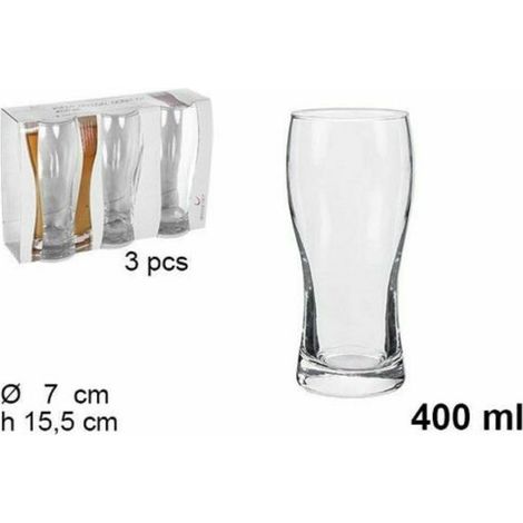 Set Services 3 Bicchieri Boccali In Vetro Da 400ml For Birra Bevande Casa Bar