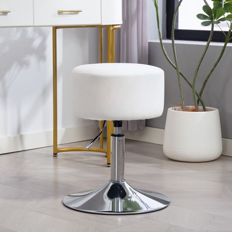 Sgabello da cucina regolabile in altezza (52-66 cm), rivestito in velluto, girevole a 360°, bianco.