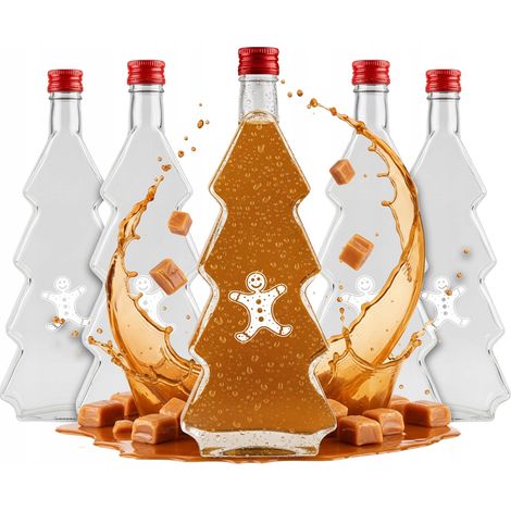 Lot de 5 bouteilles imprimées sapin de Noël de 500 ml pour liqueurs et teintures (1/5)