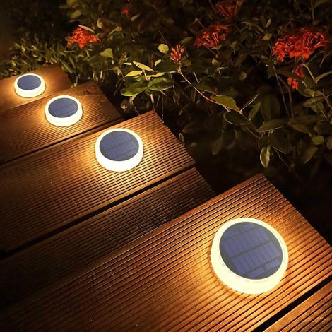 Outdoor Solar Lights, 4 Pack 30LM Solar Ground Lights IP68 Waterproof Solar Garden Lights Auto On/Off Solar Lighting for Stairs Paths Driveway Patio Deck, Warm White 2700K Round (1/5)