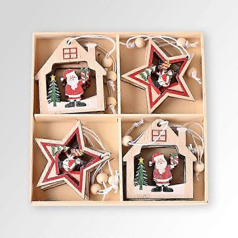 Décorations de sapin de Noël, ornements de sapin de Noël, pendentifs en bois, Père Noël fait main, traîneau de sapin de Noël, bonhomme de neige (1/4)