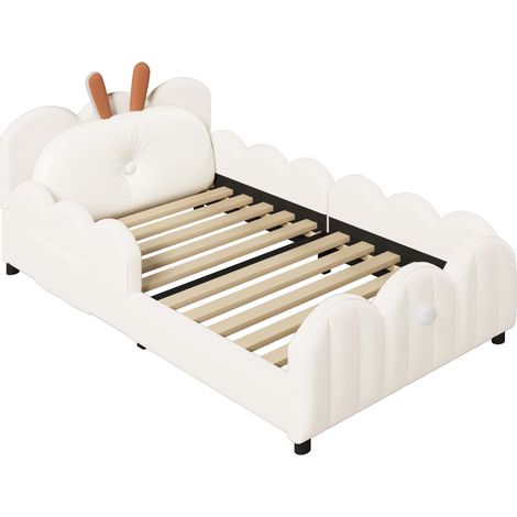Letto con Sponde, Letto Singolo 90 x 200 cm con Testiera Imbottita e Cuscino, senza Materasso, Beige (1/4)
