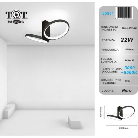 Plafoniera led 22w 2 cerchi nero bianco oro design moderno lampadario da soffitto con anello luce fredda calda Nero