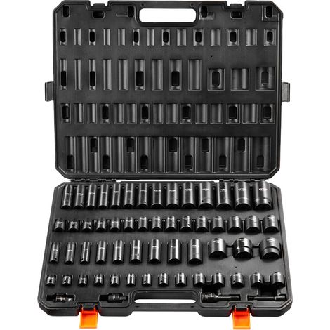 VEVOR Set di bussole per avvitatore a percussione da 3/8 e 1/2 pollici, Set di 59 bussole SAE da 5/16 a 1-1/4 pollici e metrico 6-32 mm, Acciaio legato Cr-Mo a 6 punti per riparazioni auto officina (1/5)