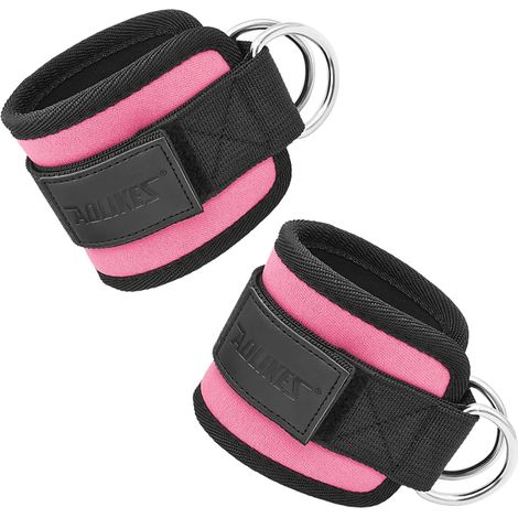 (1 paire, rose) Sangles de cheville et de poignet réglables et épaissies, adaptées aux appareils de musculation à câbles, idéales pour les exercices des fessiers. (1/5)