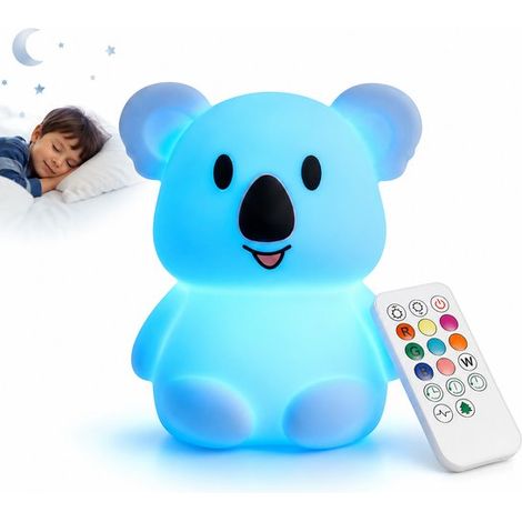Veilleuse Koala - Lampe enfant LED RGB - Télécommande - 8 couleurs - Fonction tactile - Variateur - Silicone lavable - Rechargeable USB-C (1/5)