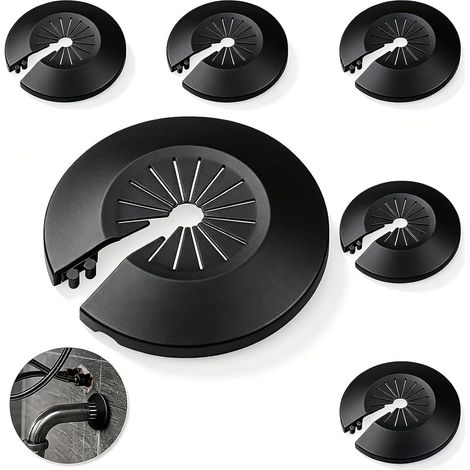 Set di 6 rosette flessibili a clip per tubi di radiatori, tubi dell'acqua, pareti e pavimenti, universali, 14-29 mm, nere (1/5)