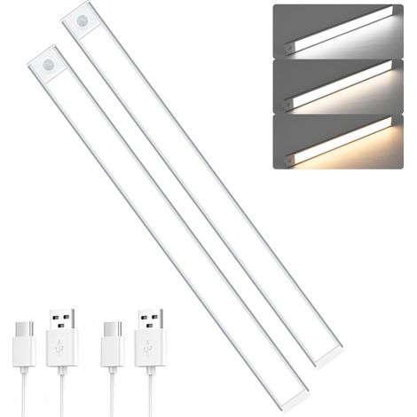 Lot 2 Lampe Placard LED 60CM Rechargeable Dimmable Détecteur Mouvement 3 Températures Couleur Magnétique Ultra Plate Cuisine (1/5)