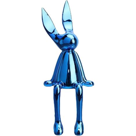 Lapin assis au design minimaliste moderne, plaqué bleu, argent et or décoration intérieure créative, bleu doux taille moyenne (101028 cm). (1/4)