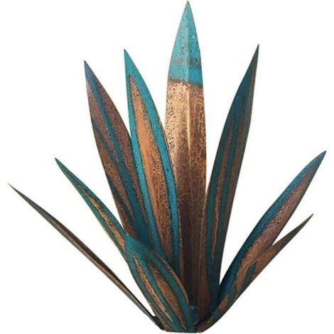 Statue de plante d'agave de tequila en fer à faire soi-même, sculpture, ornement pour jardin extérieur, maison, patio, arrière-cour, décoration artistique, 27 cm, bleu marron