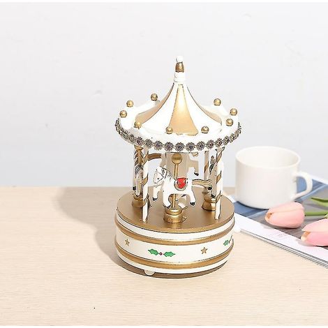 Boîte à musique carrousel, boîte à musique rotative en bois, décoration de bureau pour anniversaires et Noël (1/4)