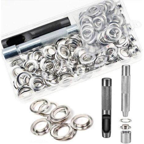 Œillets Kit, 100 Ensembles Œillets 12 mm Œillets, Kit de réparation de bâche, Avec 3pcs Grommet Outils à Oeillet Œillets Kit pour Bâche, Tissu, Rideaux ( argent) (1/5)