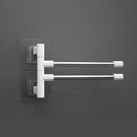 Wall-mounted towel rack with suction cups, 180° swivel, with 2 bars for bathroom (1/5)
