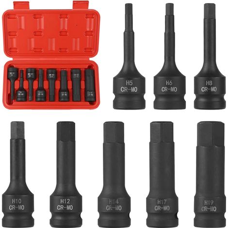 8-tlg. Innen Sechskant Steckschlüssel Set 1/2", H5, H6, H8, H10, H12, H14, H17, H19, Nuss Satz mit Kasten für Innensechskant Schrauben (1/5)
