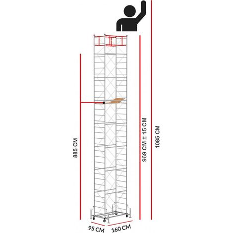 Echafaudage M4 LUX avec une base extractible (Hauteur de travail 10,85 m)