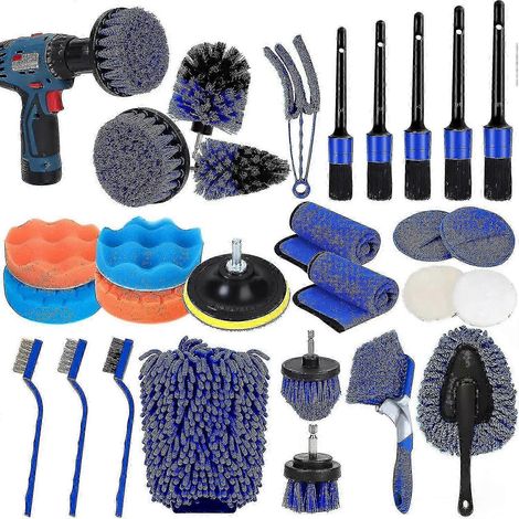 Kit de 29 outils de nettoyage automobile comprenant brosses de polissage, éponges de polissage et brosses de nettoyage pour l'entretien intérieur et extérieur de votre véhicule. (1/4)