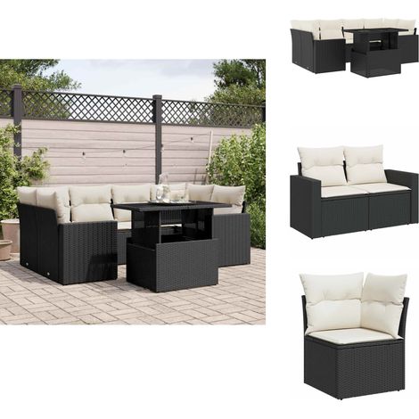 Salon de jardin 7 pcs avec coussins noir résine tressée - Ensemble Salon De Jardin - Meuble Extérieur - Jardin Design - Mobilier De Jardin - Set Salon De Jardin (1/5)