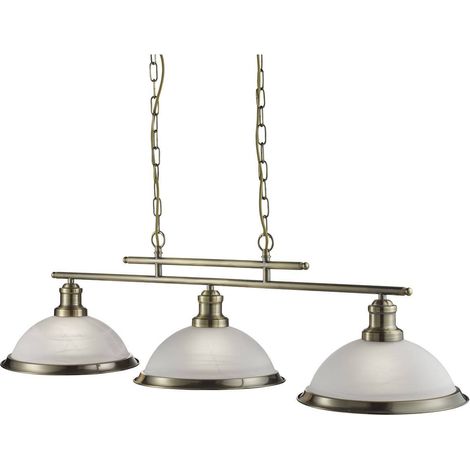 Searchlight Bistro - Suspension à 3 ampoules au plafond en laiton antique, verre acide, E27