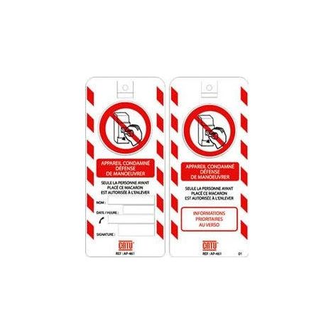 AFFICHETTE PVC DE SIGNALISATION''CONDAMNATION BT'', DIMENSION 170 X 75 MM CATU