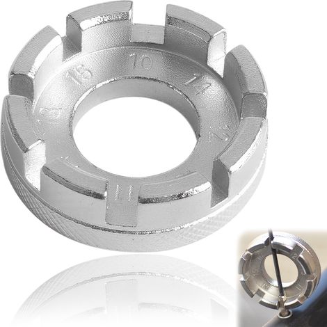 Llave para radios de bicicleta, color plata, formato 4 x 4 cm, para reparar y centrar radios, herramienta para exteriores. (1/5)