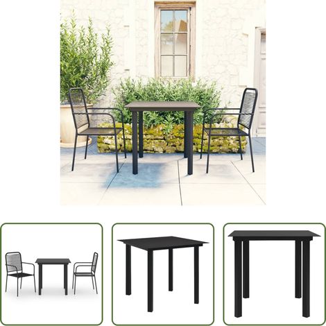 Terrassen-Essgruppe - 3-tlg. Garten-Essgruppe Schwarz Glas und Stahl (1/5)