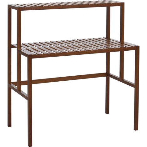 [JAMAIS UTILISÉ] Étagère à plantes en bambou HHG-380, étagère en escalier pour fleurs, 2 tablettes, 100 x 90 x 50 cm, marron