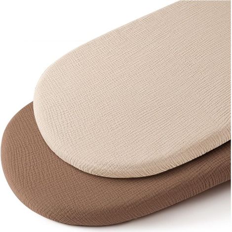 2 piezas - Sábana bajera de muselina para cuna - Colchón para cochecito - Marrón y caqui - 80x40 cm - Funda para cambiador (1/4)