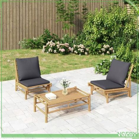 Salon de jardin 3 pcs - FAFEICY - 3156488 - Bambou naturel - Coussins gris foncé - Conception modulaire (1/5)