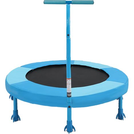 Trampolín infantil de 91 cm azul de acero con barra de apoyo (1/5)
