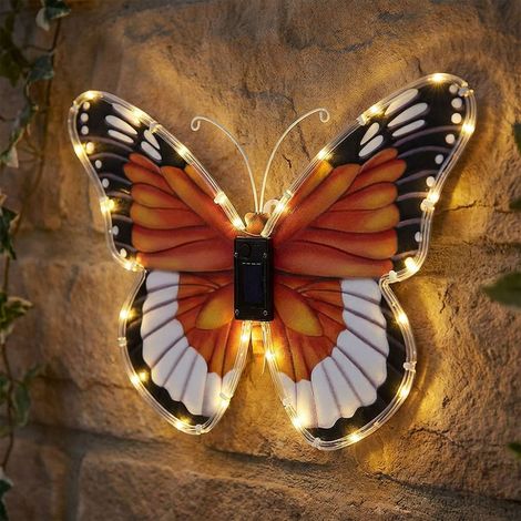 Wandleuchte Außenleuchte Solarlampe Garten Schmetterling Figur Motiv Dämmerungssensor, Kunststoff, LED, HxBxT 24,5x35x2,5 cm