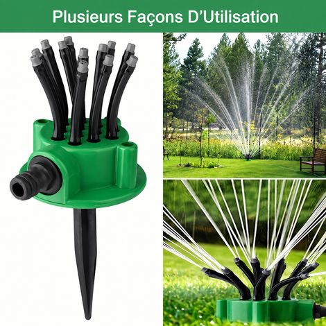 Arroseur vert de jardin automatique 360° multi-buses arrosage pelouse plantes ABS PP 10 × 10 × 11 cm 162 g – Livraison gratuite (1/5)