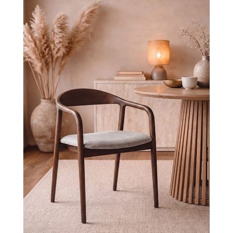 Moli - Chaise de salle à manger en bois de frêne laqué avec assise en tissu (1/5)