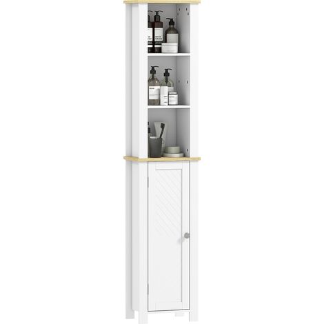 kleankin Slim Bathroom Storage Unit with Open Compartment, Bathroom Storage Cabinet with Adjustable Shelf, 34 x 23 x 165 cm, White (1/5)