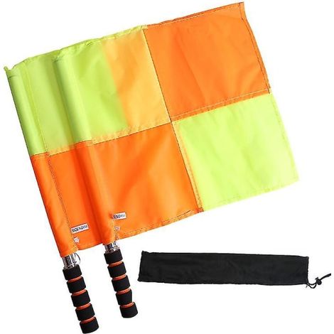 2 fanions de touche très visibles, drapeaux à damier rouge et jaune pour arbitre de football, avec bâtons en plastique, lot de 2 (1/4)