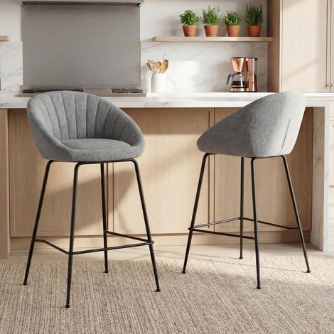 Wahson Set of 2 Bar Stools in Towel Fabric Kitchen Bar Chairs High Stools for Kitchen Counter, Gray (1/5)