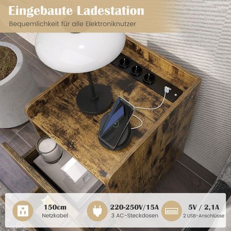 Nachttisch mit ladestation 2 schubladen usb anschlusse 40x32x60 cm