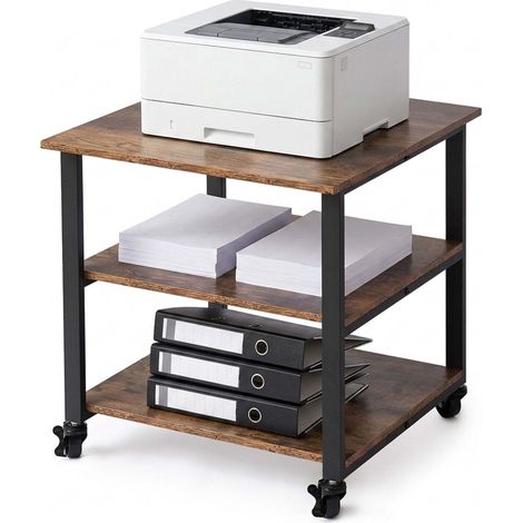 Printer Stand with Castors, Black, 3-Tier, Engineered Wood (1/5)