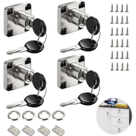 Lot de 4 Serrures de Meuble 22 mm avec Clé, Cam Lock Serrure Tiroir Armoire Placard Boîte aux Lettres, Métallique pour Meubles Bureau Cuisine Vitrine Casier avec Accessoires de Montage (1/5)