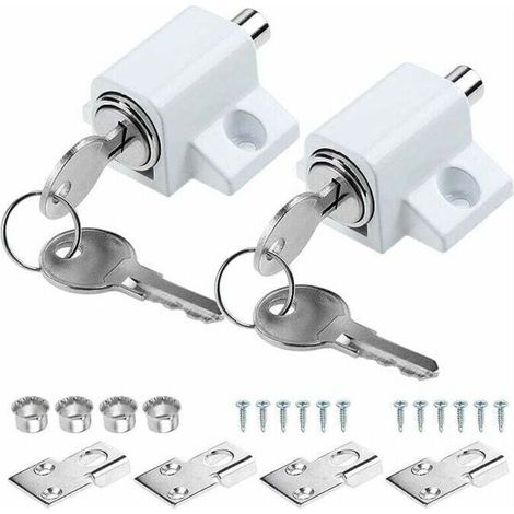 Set mit 2 professionellen Schiebetürschlössern für Terrassenschiebetüren – Robustes Sicherheitsschloss – Weiß – Ideal für die Sicherheit Ihres Zuhauses